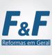 Logo com texto "F&F Reformas em Geral" em azul sobre fundo branco.