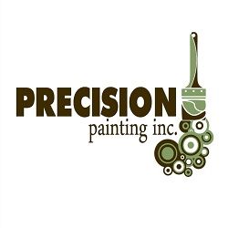 Logo of Precision Painting Inc. with a paintbrush and decorative circular patterns.