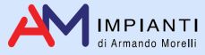 Logo di AM Impianti di Armando Morelli, su sfondo azzurro chiaro.