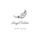 Logo con piuma nera e le scritte "Angel Fabric" e "Home Decor" su sfondo bianco.