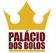 Logotipo com coroa dourada e texto "Palácio dos Bolos" em marrom.