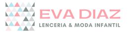 Logo de Eva Diaz con rombos y texto: "Lencería & Moda Infantil" en tonos pastel.