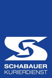 Logo mit blauem Hintergrund: "Schabauer Kurierdienst" in weißer Schrift.