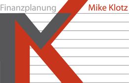 Graues und rotes Design mit Text: "Finanzplanung Mike Klotz".