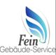 Logo "Fein Gebäude-Service" mit blauem, geschwungenem Blattmotiv.