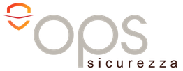 Logo con la scritta "ops sicurezza" e un simbolo di scudo arancione a sinistra.