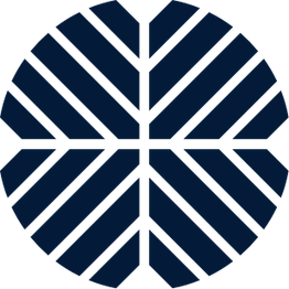 Círculo azul escuro com padrão geométrico de folhas divididas em oito seções simétricas.