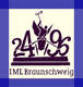 Logo mit Statue und Zahlen 24, 96, Text "IML Braunschweig", in Blau und Weiß gehalten.