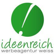 Grünes Logo mit Text: "ideenreich, werbeagentur weiss".