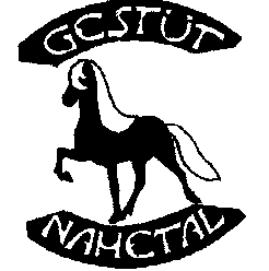 Silhouette eines Pferdes zwischen den Wörtern "Gestüt" oben und "Nahctal" unten.