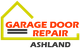 Logo with a yellow rooftop outline and the text "Garage Door Repair" in red and black.