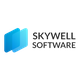 Logo van Skywell Software met blauwe grafische vormen.