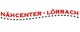 Roter Schriftzug "Nähcenter - Lörrach" mit schwarzem, gepunktetem Unterstrich.