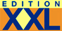 Logo mit der Aufschrift "Edition XXL" in blauem Text auf gelbem und orangefarbenem Hintergrund.