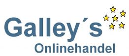 Das Bild zeigt das Logo "Galley's Onlinehandel" mit fünf gelben Sternen daneben.