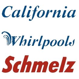 Texte in verschiedenen Schriften: "California", "Whirlpools", "Schmelz".