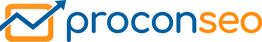Logo von ProconSEO mit einem orangefarbenen Pfeil, der nach oben zeigt.