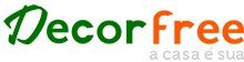 Logo com o texto "Decorfree" em verde e laranja, seguido de "a casa é sua" em cinza.