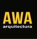 Logo con texto "AWA arquitectura" en amarillo y blanco sobre fondo negro.