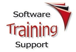 Text: "Software Training Support" mit roten, schwarzen Dreiecken.