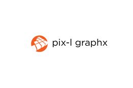 "Logo with orange geometric design, text: pix-l graphx."