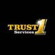 "Logo with 'Trust 1 Services' in bold, yellow and white text on a black background."