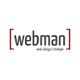 Logo mit roter Klammer: "webman". Unten "web | design | strategie" in kleinerer Schrift.