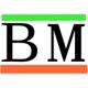 Buchstaben "B M" zwischen grüner und oranger Linie auf weißem Hintergrund.