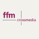 Logo mit der Aufschrift "ffm crossmedia" in lila auf weißem Hintergrund.