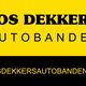 Zwarte tekst "Jos Dekkers Autobanden" op gele achtergrond, website op zwarte balk onderaan.