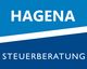 Blau-weißes Logo mit Schriftzug "HAGENA STEUERBERATUNG" auf zwei blauen Balken.