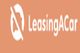 "LeasingACar logo on a peach background with stylized car and circle design."