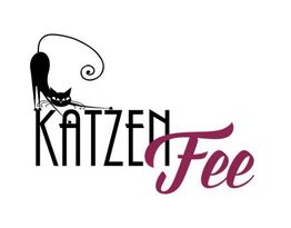 Schwarze Katze über dem Schriftzug "KATZEN Fee" auf weißem Hintergrund.