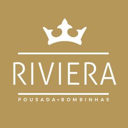 Logo da Pousada Riviera em fundo dourado, com texto em branco e desenho de uma coroa.