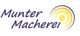 Logo mit Schriftzug "Munter Macherei" und gelbem Kreissymbol.