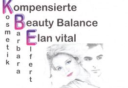 Text mit "Kosmetik Barbara Elfert: Kompensierte Beauty Balance Elan vital" neben Bild von zwei Gesichtern.