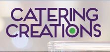 The text "Catering Creations" in bold purple with a green dot, on a light background.