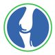 Stylized blue knee joint logo with a green circle border.