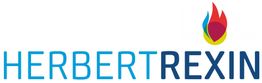Textlogo "HERBERT REXIN" mit einem farbigen Flammensymbol.
