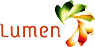 Logo van Lumen met gekleurd bloempatroon aan de rechterkant.
