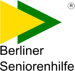 Logo mit gelbem und grünem Pfeil, Text: "Berliner Seniorenhilfe".