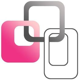Drei ineinander greifende Ringe, einer rosa, die anderen sind grau und schwarz umrandet.