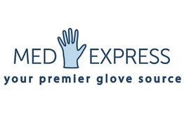 Med Express logo featuring a hand icon and the tagline "your premier glove source".