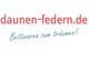 "Logo mit Text: 'daunen-federn.de' in Rot und 'Bettwaren zum träumen!' in Blau."
