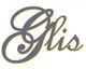 Scritta decorativa "Glis" in caratteri eleganti, grigio con contorno giallo.
