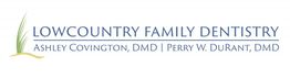 Lowcountry Family Dentistry logo with names Ashley Covington and Perry W. DuRant, DMD.
