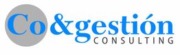 Logo de Co&gestión Consulting con letras azules sobre un fondo blanco y un círculo gris.