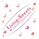 Logo mit Text "Living-Sweets - schenkt Lebensfreude", umgeben von rosa Schmetterlingen und Herzen.