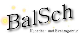 Logo mit Schriftzug "BalSch" und Untertitel "Künstler- und Eventagentur", gelbe Lichtpunkte im Hintergrund.