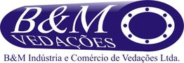 Logo da B&M Indústria e Comércio de Vedações Ltda. em azul e branco com desenho de flange.